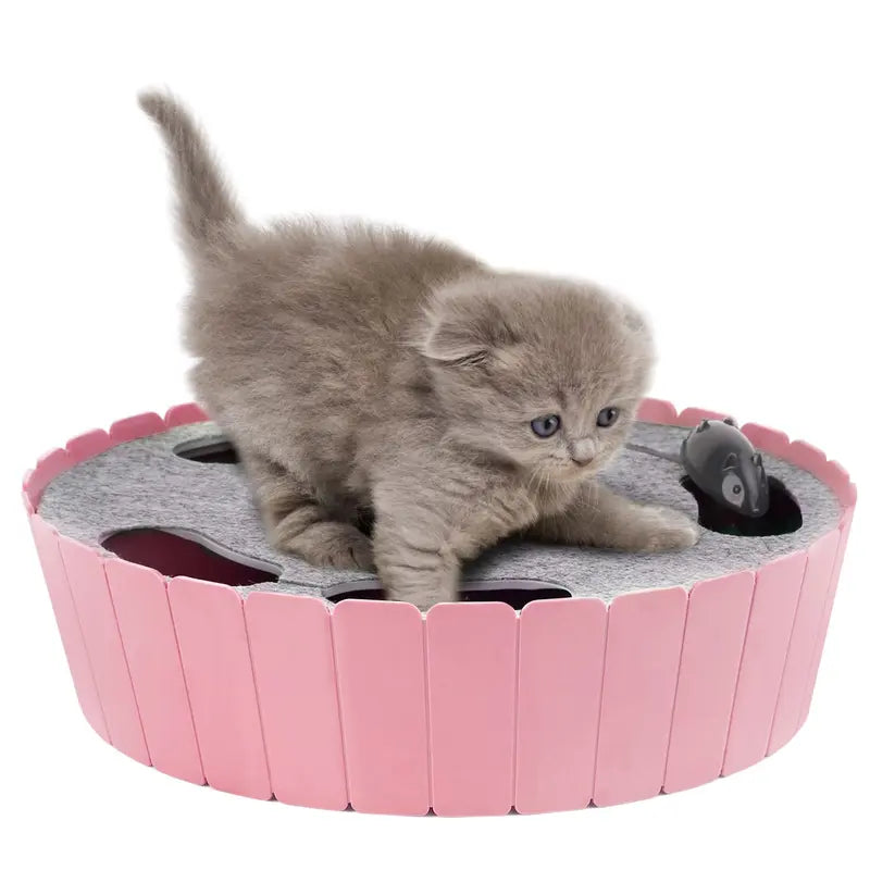 Interactive Automatic Cat Toy - 4-Hole Electric Whack-A-Mole with Adjustable Speed Mouse, Engaging Pop-And-Play Hide-and-Seek, Fulfills Natural Hunting Instincts, 1.5V 3AA Battery Operated, 11.5 x 9.25 x 0.12 Inches