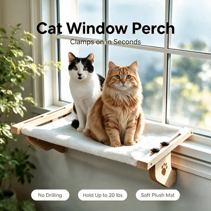 SunNap Cat Window Perch – No-Drill Clamp, Cozy Memory Foam Bed for Sunbathing