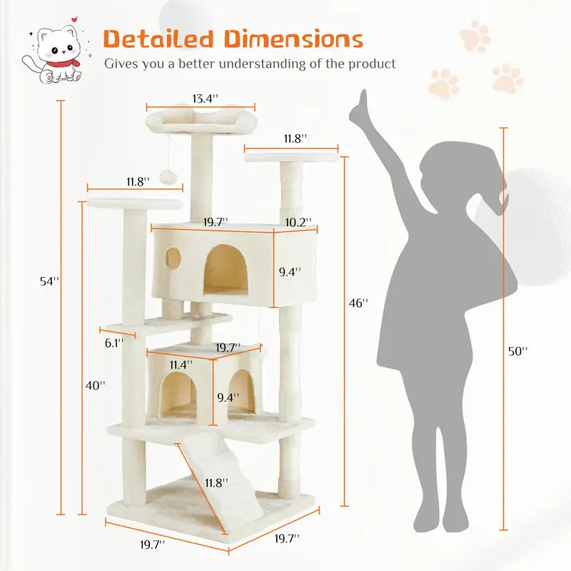 Pettrove Multi-Level Cat Tree Tower for Indoor Cats with Sisal Scratching Post, Spacious Condo, Climbing Ladder, and Plush Toy