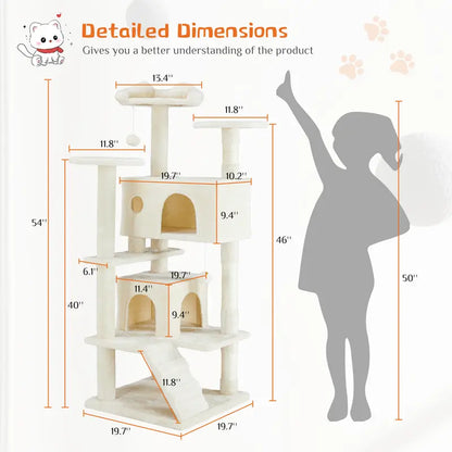Pettrove Multi-Level Cat Tree Tower for Indoor Cats with Sisal Scratching Post, Spacious Condo, Climbing Ladder, and Plush Toy