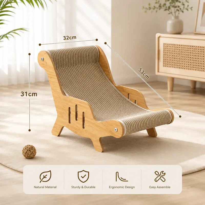 Dual-Function Natural Sisal Fiber Cat Scratcher Hammock and Lounge Chair - Breathable, Durable, All-Season Cat Bed for Claw Maintenance and Relaxation