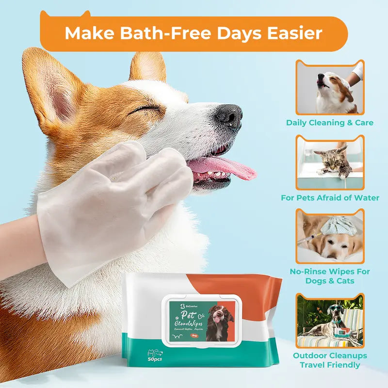 FreshPaws Grooming Wipe Mitts – No-Rinse Clean, Fur Pickup & Odor Control (50 Pack)