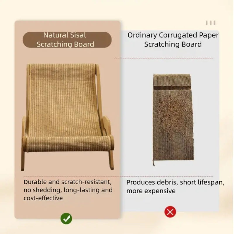 Dual-Function Natural Sisal Fiber Cat Scratcher Hammock and Lounge Chair - Breathable, Durable, All-Season Cat Bed for Claw Maintenance and Relaxation