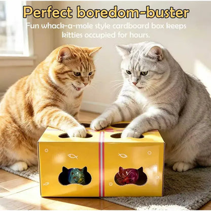 HAPPYCODE 3-in-1 Interactive Cat Toy - Automatic Electric Indoor Playhouse with Rechargeable Battery, Smart Whack-A-Mole Feature, Rotating Feather Wand, Auto Pause Cycles, Intelligent Motion Patterns, and 4 Attachments for Enhanced Boredom Relief