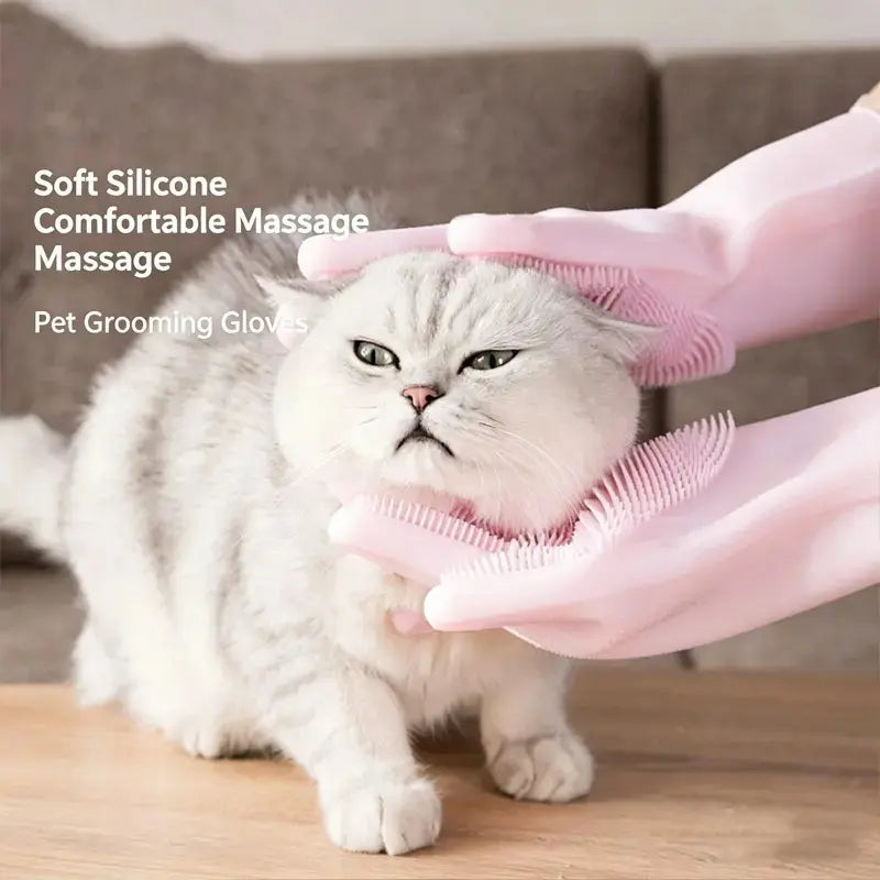 Silicone Pet Bath Gloves for Dogs & Cats – Grooming & Deshedding Glove