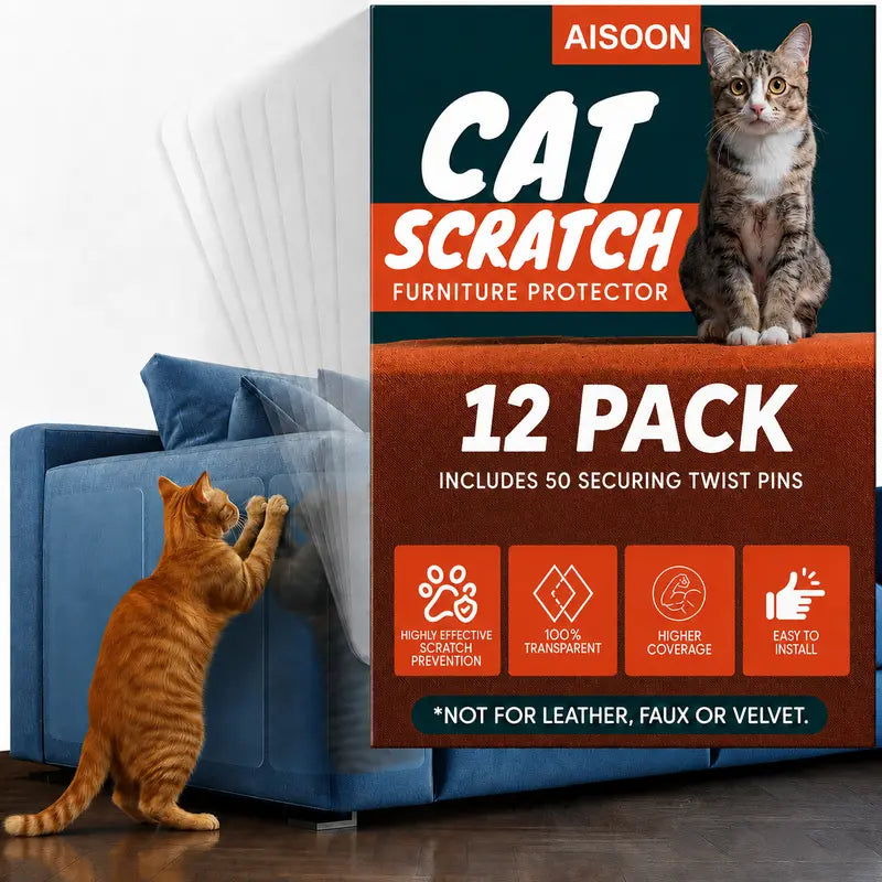 AISOON 60-Piece 15mm Transparent Single-Sided Self-Adhesive Cat Scratch Tape for Furniture Protection - Classic Invisible Deterrent with Residue-Free Application