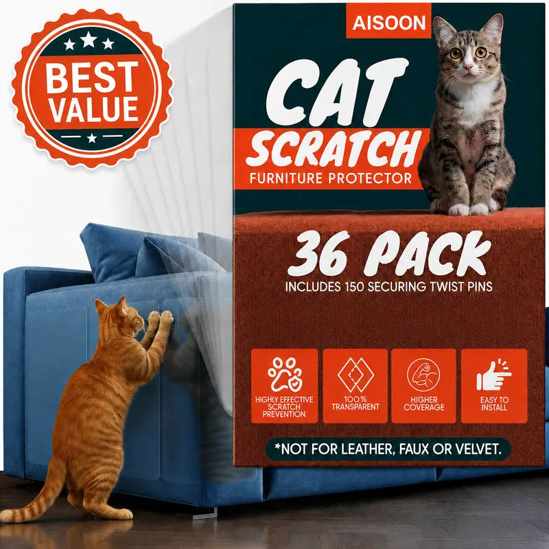 AISOON 60-Piece 15mm Transparent Single-Sided Self-Adhesive Cat Scratch Tape for Furniture Protection - Classic Invisible Deterrent with Residue-Free Application