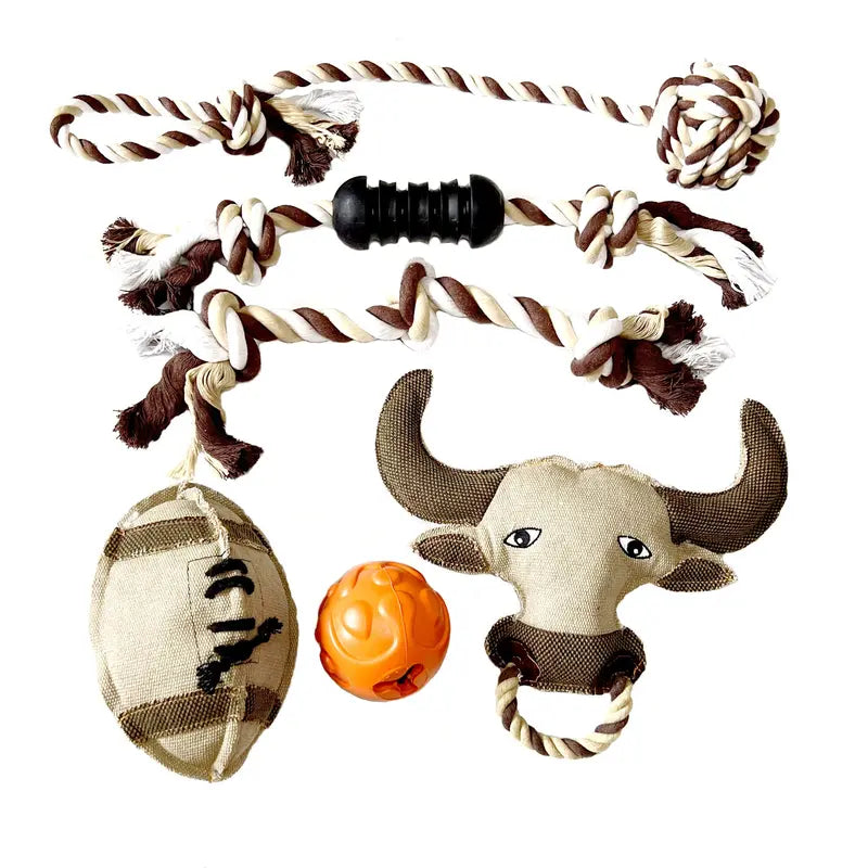 6-Piece Plush and Canvas Dog Toy Gift Set with Braided Ball, Knot Rope Toys, and Treat-Dispensing Ball for Medium to Large Dogs - Durable and Engaging Playtime Essentials