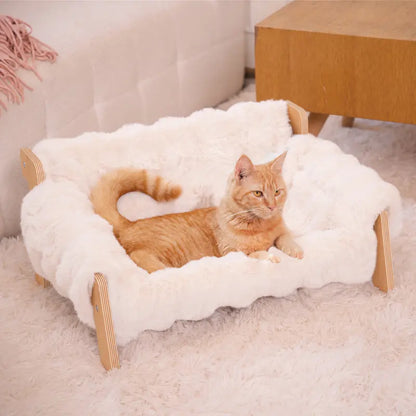 Elevated Pet Sofa Bed for Indoor Cats and Small Dogs - Durable Wooden Frame with Removable, Machine-Washable Cushion, Contemporary Pet Lounge Chair