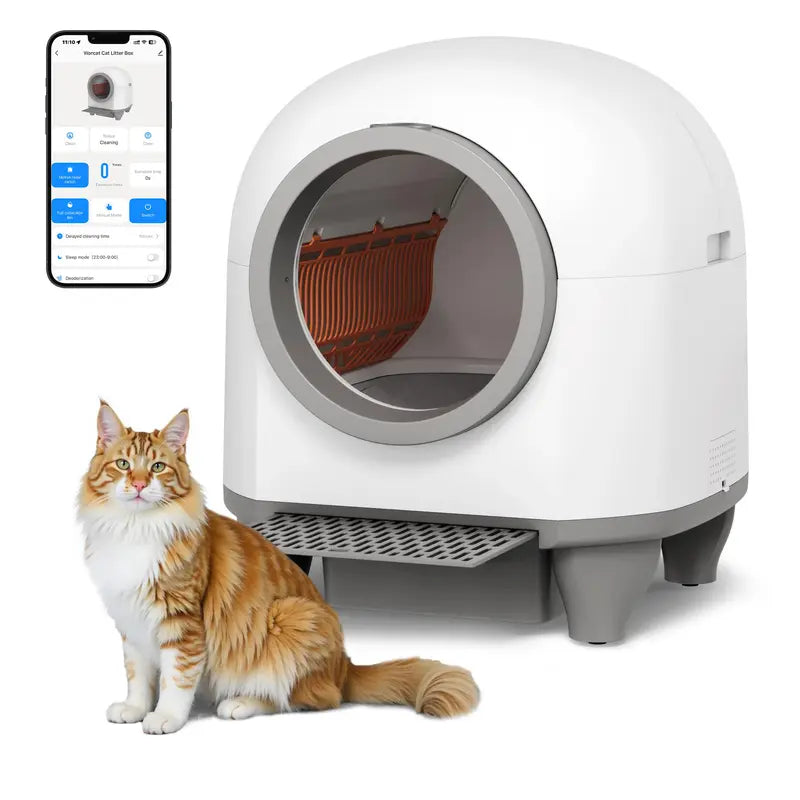 Warcat Smart Low-Noise Self-Cleaning Litter Box 90L with App Control, Smart Sensors, and Safety Features for Easy Maintenance and Setup