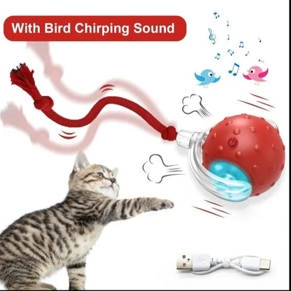 Interactive Rechargeable Ball Toy for Cats and Dogs with Bird Chirping Sound, Smart Motion Sensor, Chew-Resistant Design, and Ultra-Quiet Operation - Ideal Anti-Depression Gift and Multi-Surface Compatibility