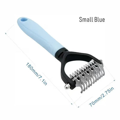 Professional Pet Dematting Rake for Dogs and Cats - Ergonomic Non-Slip Handle with Double-Sided Stainless Steel Blades for Efficient Grooming and Maintenance