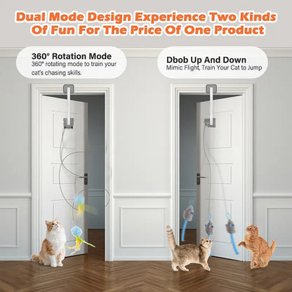 HAPPYCODE Rechargeable Electric Cat Interactive Toy - Dual Mode Upgrade (Blue), Adjustable Length String, Durable & Safe, Flexible Mounting for Indoor Use, Stress Relief Accessory