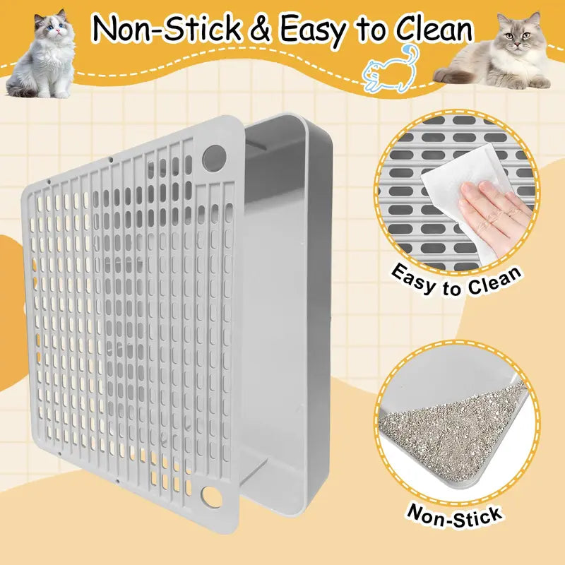 Adjustable Three-Step Cat Litter Box Ramp with Filter Function, Non-Slip Design, Easy to Clean, Ideal for Small and Senior Cats (Light Grey)
