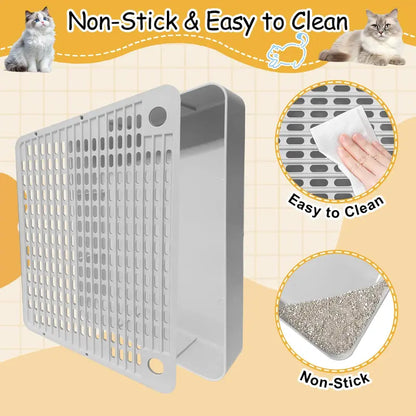 Adjustable Three-Step Cat Litter Box Ramp with Filter Function, Non-Slip Design, Easy to Clean, Ideal for Small and Senior Cats (Light Grey)