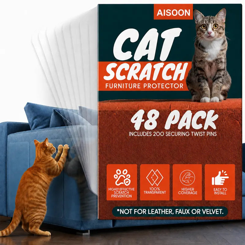 AISOON 60-Piece 15mm Transparent Single-Sided Self-Adhesive Cat Scratch Tape for Furniture Protection - Classic Invisible Deterrent with Residue-Free Application