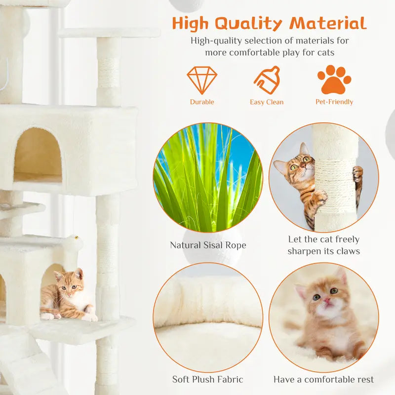 Pettrove Multi-Level Cat Tree Tower for Indoor Cats with Sisal Scratching Post, Spacious Condo, Climbing Ladder, and Plush Toy