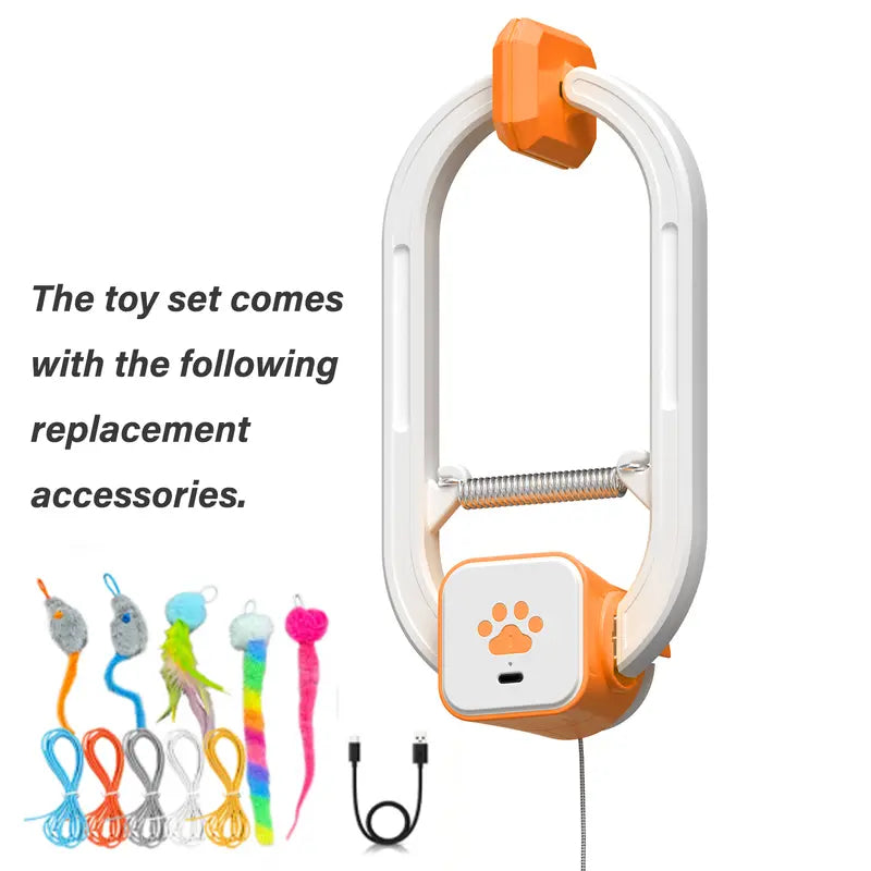 HAPPYCODE Rechargeable Electric Cat Interactive Toy - Dual Mode Upgrade (Blue), Adjustable Length String, Durable & Safe, Flexible Mounting for Indoor Use, Stress Relief Accessory