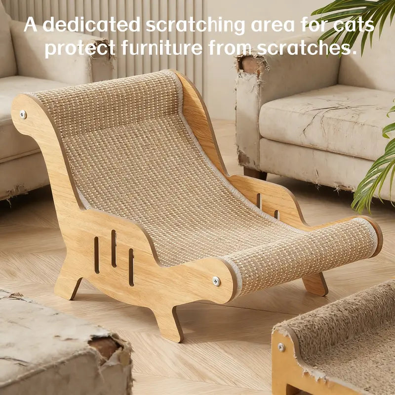 Dual-Function Natural Sisal Fiber Cat Scratcher Hammock and Lounge Chair - Breathable, Durable, All-Season Cat Bed for Claw Maintenance and Relaxation