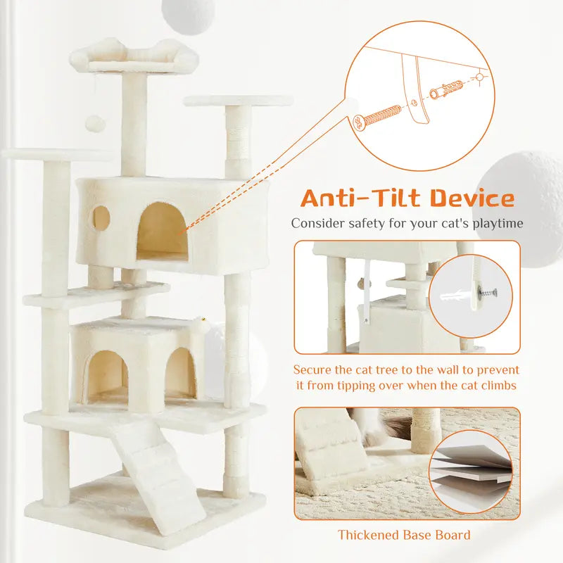 Pettrove Multi-Level Cat Tree Tower for Indoor Cats with Sisal Scratching Post, Spacious Condo, Climbing Ladder, and Plush Toy