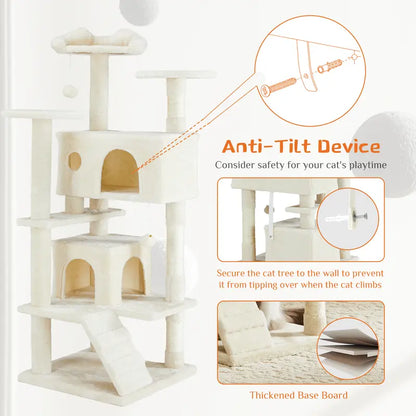 Pettrove Multi-Level Cat Tree Tower for Indoor Cats with Sisal Scratching Post, Spacious Condo, Climbing Ladder, and Plush Toy