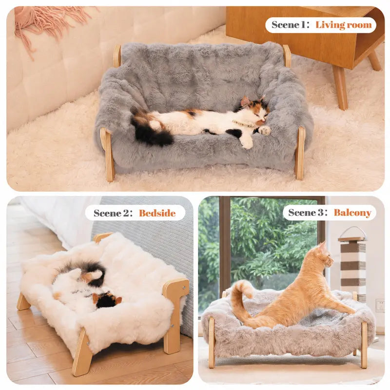 Elevated Pet Sofa Bed for Indoor Cats and Small Dogs - Durable Wooden Frame with Removable, Machine-Washable Cushion, Contemporary Pet Lounge Chair