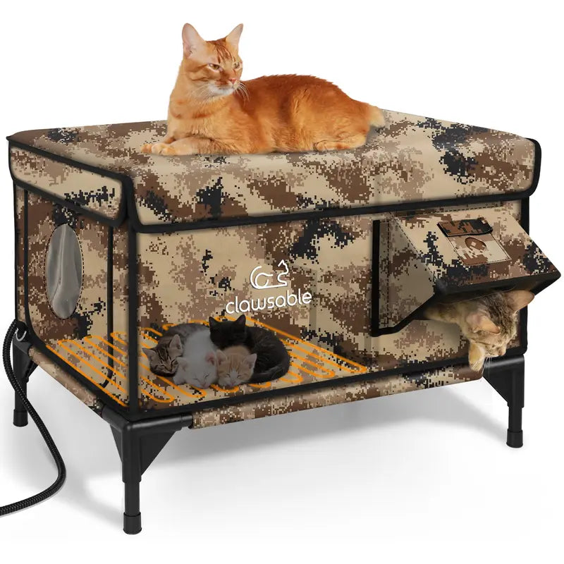 Clawsable Indestructible Heated Outdoor Cat House - 100% Waterproof, Fully Insulated Shelter with Safe Escape Door for Feral Cats and Kittens