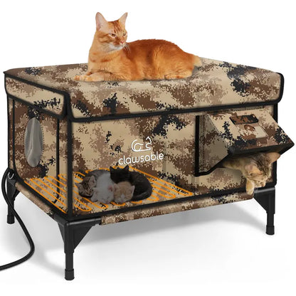Clawsable Indestructible Heated Outdoor Cat House - 100% Waterproof, Fully Insulated Shelter with Safe Escape Door for Feral Cats and Kittens