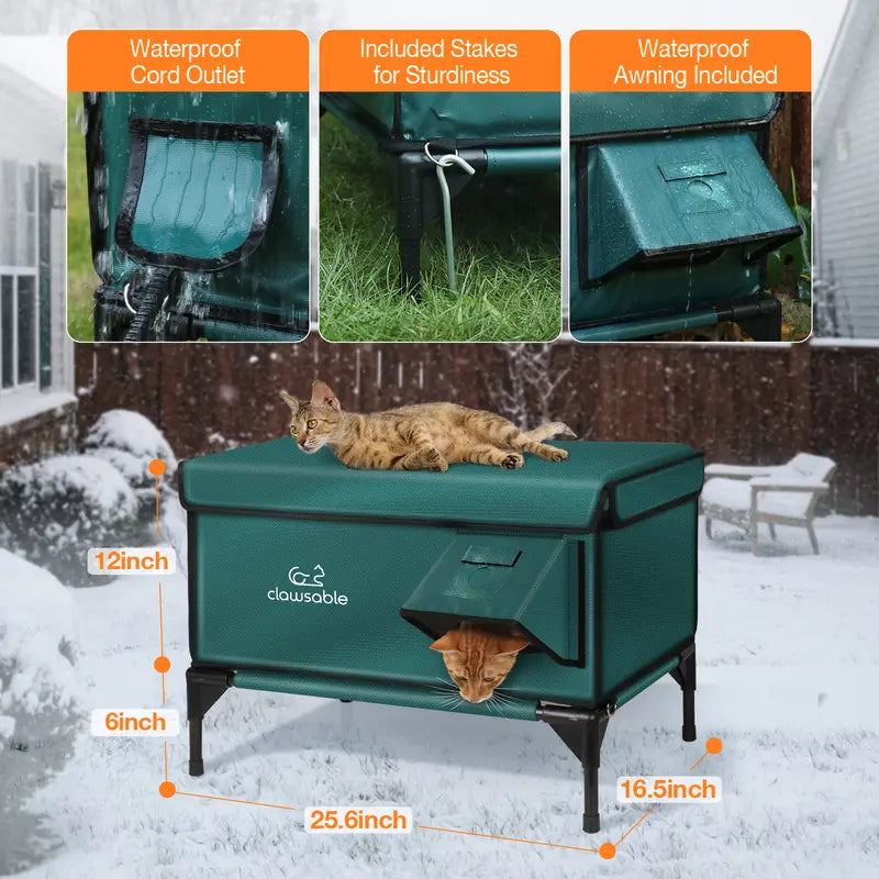 Clawsable Indestructible Heated Outdoor Cat House - 100% Waterproof, Fully Insulated Shelter with Safe Escape Door for Feral Cats and Kittens