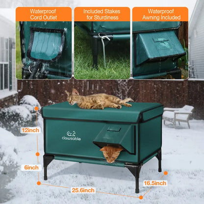 Clawsable Indestructible Heated Outdoor Cat House - 100% Waterproof, Fully Insulated Shelter with Safe Escape Door for Feral Cats and Kittens