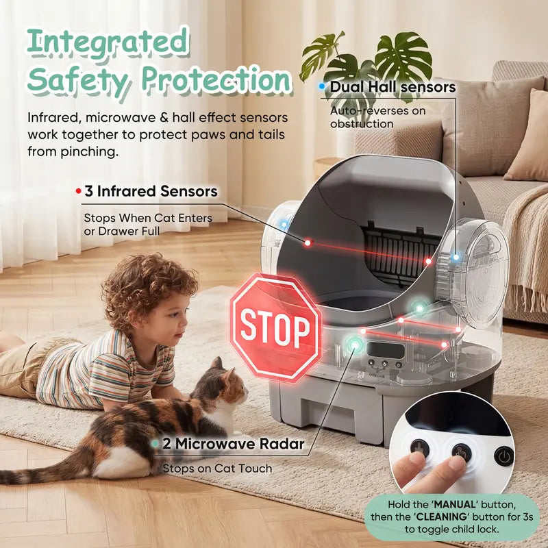 Next-Generation Automatic Self-Cleaning Cat Litter Box with Safety Sensors, 360° Protection, 8L Capacity, Supports Up to 24 lbs, User-Friendly Design for Seniors, Enhanced Odor Control, 10-Day Waste Drawer