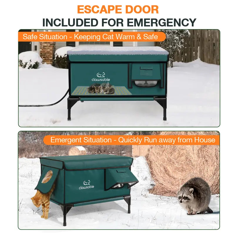 Clawsable Indestructible Heated Outdoor Cat House - 100% Waterproof, Fully Insulated Shelter with Safe Escape Door for Feral Cats and Kittens
