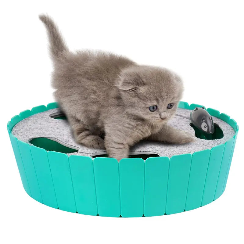Interactive Automatic Cat Toy - 4-Hole Electric Whack-A-Mole with Adjustable Speed Mouse, Engaging Pop-And-Play Hide-and-Seek, Fulfills Natural Hunting Instincts, 1.5V 3AA Battery Operated, 11.5 x 9.25 x 0.12 Inches