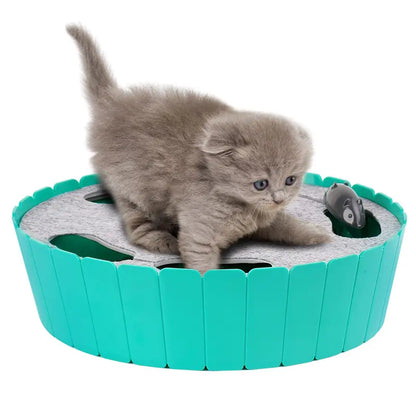 Interactive Automatic Cat Toy - 4-Hole Electric Whack-A-Mole with Adjustable Speed Mouse, Engaging Pop-And-Play Hide-and-Seek, Fulfills Natural Hunting Instincts, 1.5V 3AA Battery Operated, 11.5 x 9.25 x 0.12 Inches