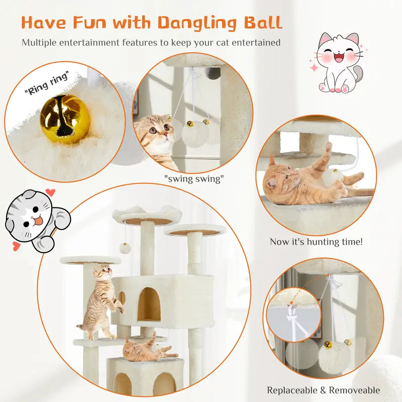 Pettrove Multi-Level Cat Tree Tower for Indoor Cats with Sisal Scratching Post, Spacious Condo, Climbing Ladder, and Plush Toy