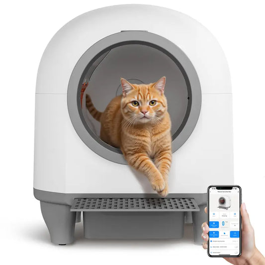 Warcat Smart Low-Noise Self-Cleaning Litter Box 90L with App Control, Smart Sensors, and Safety Features for Easy Maintenance and Setup