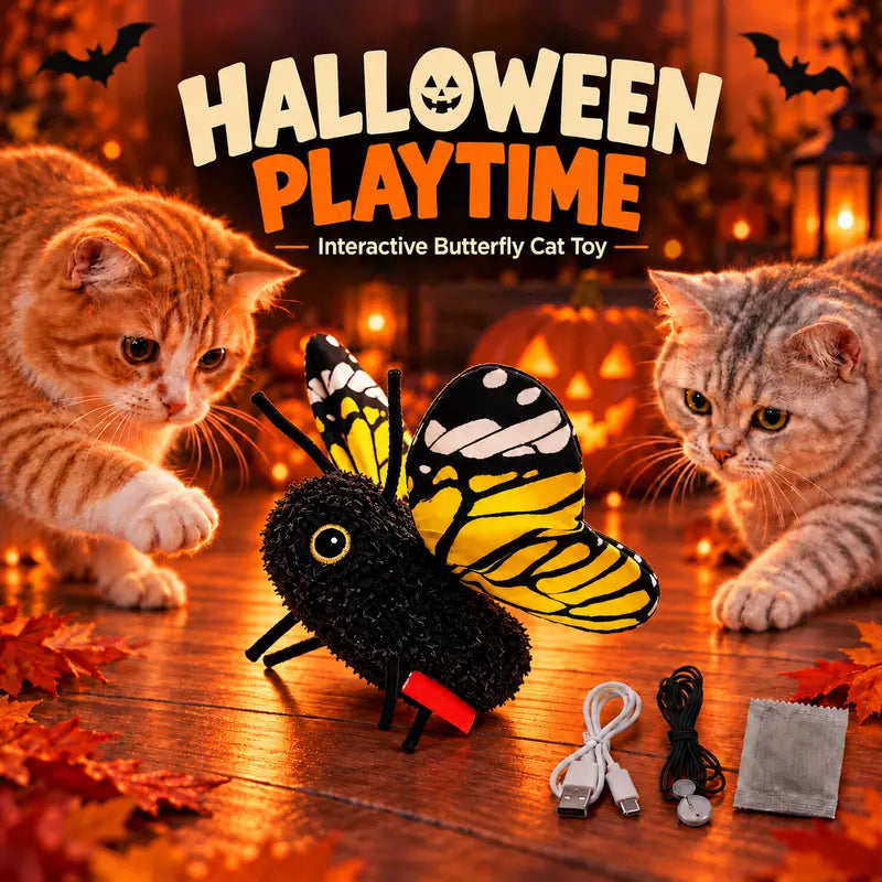 Intelligent Interactive Butterfly Cat Toy - Automatic Flapping Wings, USB Rechargeable Teaser for Indoor Pets, Ideal Halloween Gift