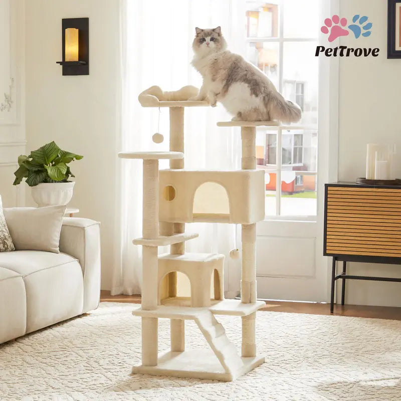 Pettrove Multi-Level Cat Tree Tower for Indoor Cats with Sisal Scratching Post, Spacious Condo, Climbing Ladder, and Plush Toy
