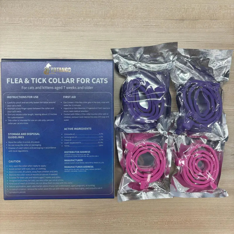 YOTANGO Cat Flea and Tick Collar - 4-Pack, 32-Month Long-Lasting Protection, Waterproof, Adjustable Fit, Lightweight and Flexible Design, Infused with 100% Natural Oils for Cats and Kittens