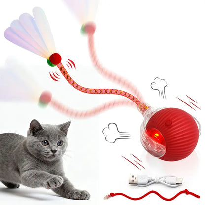 Interactive Cat Rug with USB Rechargeable Ball Toy - Motion-Activated, Light-Up, and Bird Chirping Features for Indoor Cat Exercise and Entertainment