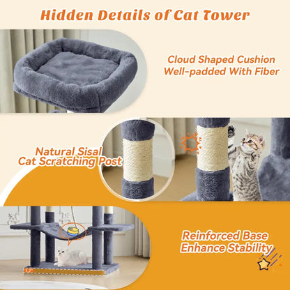 Sweetcrispy 54-Inch Vertical Cat Scratcher Shelf - Durable, Space-Efficient Pet Furniture with Anti-Tilt Base and Modern Memory Foam Nest for Play and Rest, Perfect for Fulfilling Natural Scratching Instincts, Ideal Gift for Cat Enthusiasts