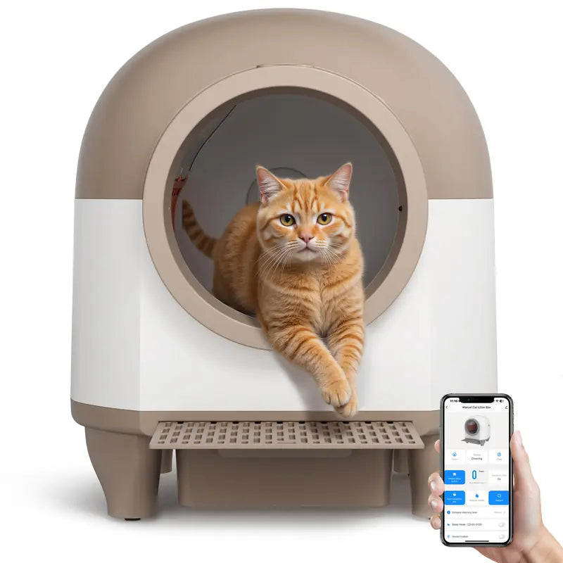 Warcat Smart Low-Noise Self-Cleaning Litter Box 90L with App Control, Smart Sensors, and Safety Features for Easy Maintenance and Setup