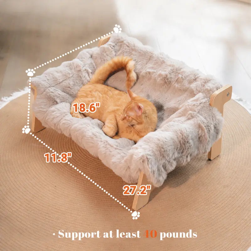 Elevated Pet Sofa Bed for Indoor Cats and Small Dogs - Durable Wooden Frame with Removable, Machine-Washable Cushion, Contemporary Pet Lounge Chair