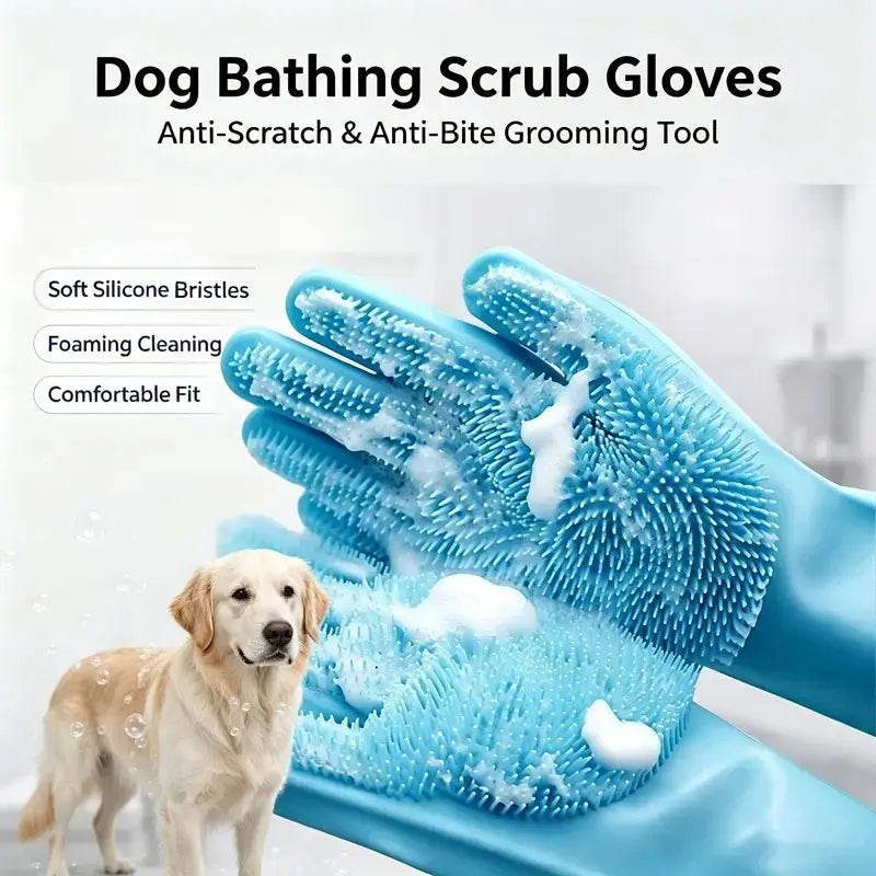 Silicone Pet Bath Gloves for Dogs & Cats – Grooming & Deshedding Glove
