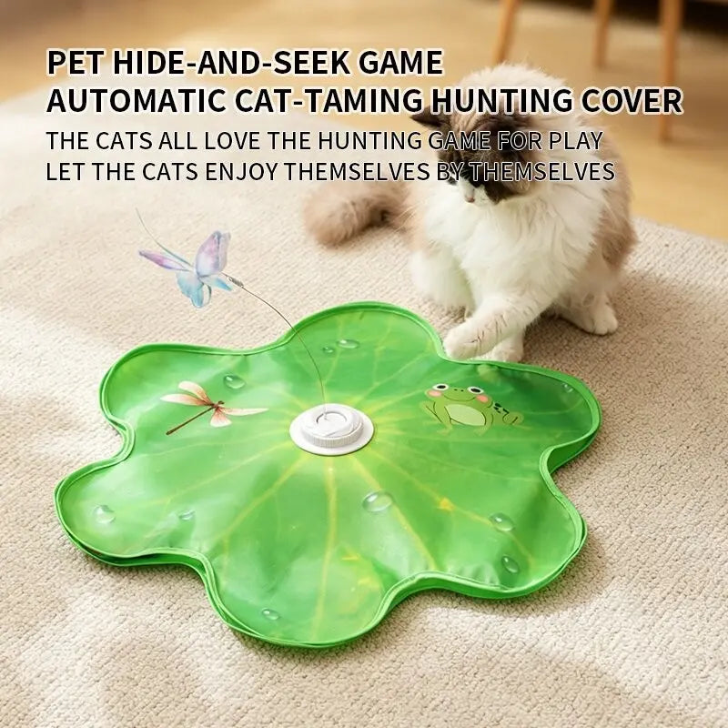 Automatic Electric Cat Toy Disk with Interactive Feather and Butterfly Attachments, Multi-Functional Sound Stimulation for Self-Play