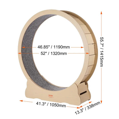 VEVOR 52" Solid Wooden Cat Exercise Wheel - Large Treadmill with Detachable Carpet, Teaser, Stable Base, Noise Reduction, Includes Gloves & Screwdriver, Ideal for Indoor Feline Training, Supports Up to 30 Lbs, Non-Scratch Mat