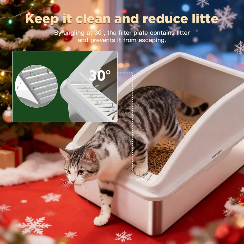 AIPERRO XL & XXXL High-Sided Stainless Steel Cat Litter Box with Anti-Leak Design, Easy-Clean Scoop for Multi-Cat Homes, Non-Stick and Odor-Absorbing