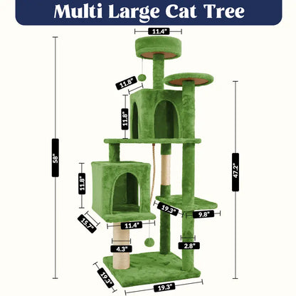 Wecharmer 58-Inch Plush Sisal Cat Tree Tower - Vertical Scratcher with High Platform, Condos, and Hanging Toy - Stylish Indoor Furniture for Medium and Small Cats up to 27.5 lbs