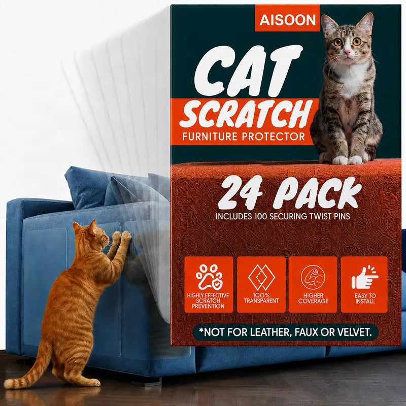 AISOON 60-Piece 15mm Transparent Single-Sided Self-Adhesive Cat Scratch Tape for Furniture Protection - Classic Invisible Deterrent with Residue-Free Application