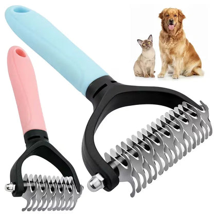 Professional Pet Dematting Rake for Dogs and Cats - Ergonomic Non-Slip Handle with Double-Sided Stainless Steel Blades for Efficient Grooming and Maintenance